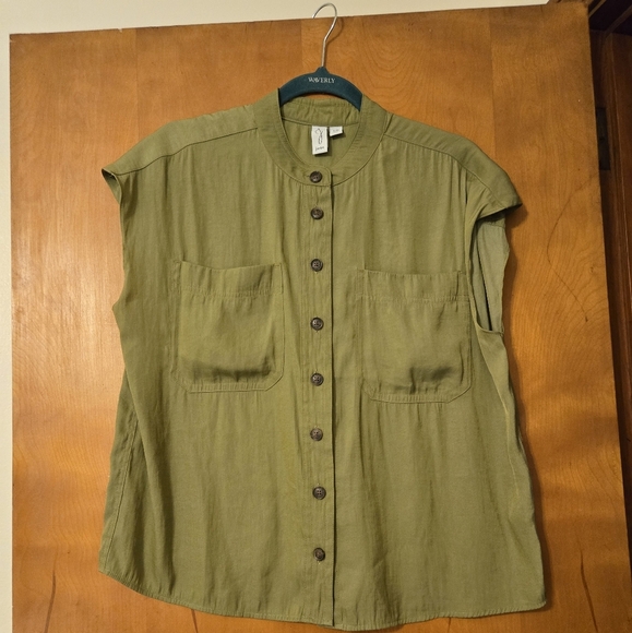 Joie Olive Green Sleeveless Button Front Top Size L - Picture 1 of 4